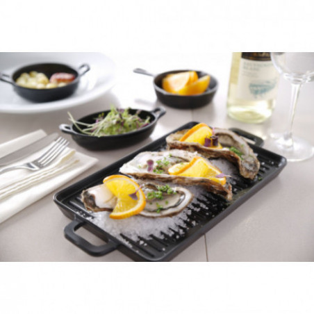 Runt uppläggningsfat i gjutjärnsimitation, Little Chef - 150x115x37 mm svart melamin