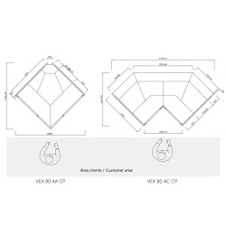 Hörndisk 90° Innerhörn Experience Plug-in rak front, 2769x1225x1220mm