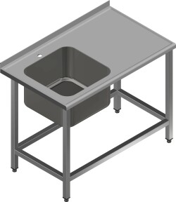 Rostfri diskbänk med BE-50 disklåda och 2 sektionshyllor - måttbeställd