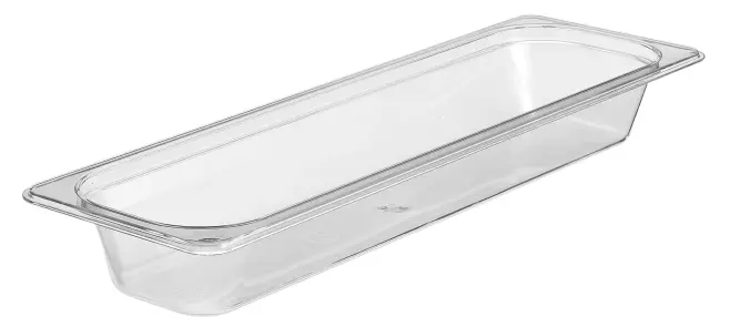 Avlång GN 1/2 plastkantin på vit bakgrund