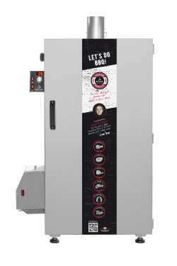 Grått och svart rökskåp med vit bakgrung