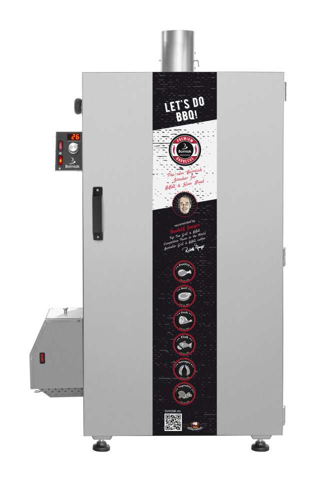 Grått och svart rökskåp med vit bakgrung