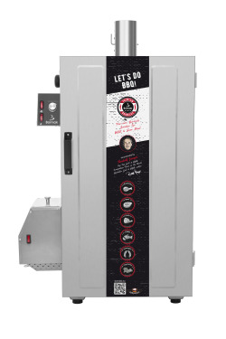 Närbild av polerat rostfritt stål på Borniak digitalt rökskåp BBDS-70V1.4