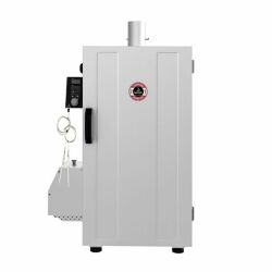 Rostfritt röksskåp Borniak WiFi 70 i borstade stålyta med digital panel vit bakgrund