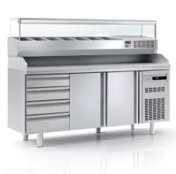 Pizzabänk 200 med neutrala lådor på vänster sida