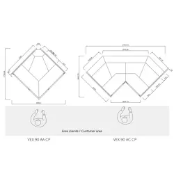 Hörndisk 90° Ytterhörn Experience Plug-in rak front, 1882x1225x1220mm