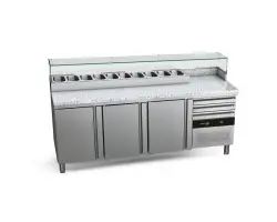 Pizzabänk 3 dörrar och infälld ränna - 2110x700x854mm - Fagor