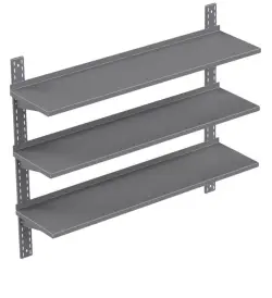 Rostfri trippel vägghylla med rostfria skenor - måttbeställd