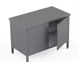 Rostfri arbetsbänk med skåp och 2 fasta rostfria hyllor - måttbeställd