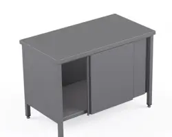 Rostfri arbetsbänk med skjutdörrar och fast rostfri hylla - måttbeställd