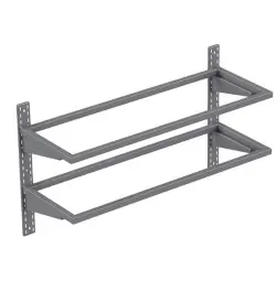 Rostfri dubbel vägghylla med löstagbara sektioner och rostfria skenor - måttbeställd