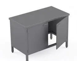 Rostfri arbetsbänk med skåp och sektionshylla - måttbeställd