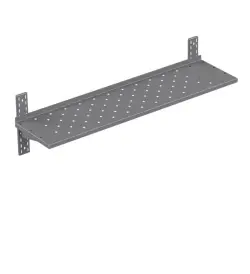 Rostfri perforerad vägghylla med rostfria skenor - måttbeställd