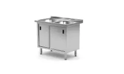 Diskbänk med dubbla diskhoar och skåp - 1000x600x850 mm