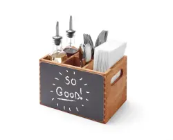 Menu and cutlery box - wood with 2 sides blackboard