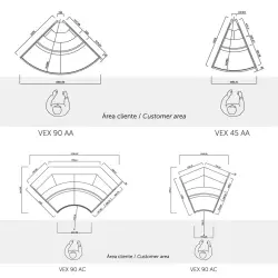 Hörndisk 45° Innerhörn Experience Plug-in välvt front, 1531x1225x1220mm