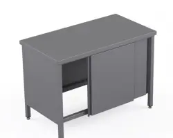 Rostfri arbetsbänk med skjutdörrar och sektionshylla - måttbeställd