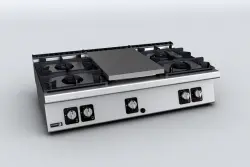 Gasspis, bänkmodell med 4 brännare och solid platta