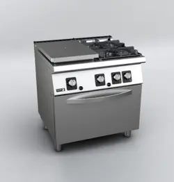 Gasspis med 2 brännare, solid platta och gasugn