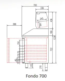 Pizzabänk 225 med neutrala lådor på vänster sida