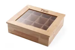 Tea box 12 compartments - wood with window