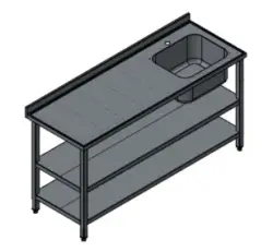 Rostfri diskbänk med BE-50 disklåda och 2 fasta rostfria hyllor - måttbeställd