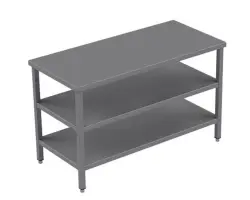 Rostfri arbetsbänk med 2 fasta rostfria hyllor - måttbeställd