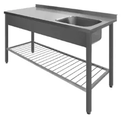 Diskbänk svetsad med gallerhylla - 70 cm djup