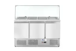 Three door salad counter - glass display 380L
