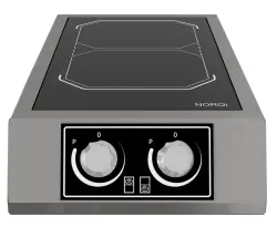 Induktionsspis bordsmodell, semipro 2 runda plattor, Ø220, 340x606x140mm, Norqi
