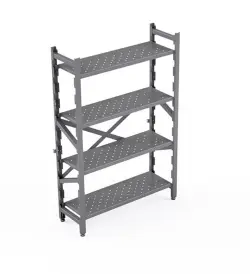 Rostfri hylla med 4 justerbara perforerade hyllplan - krysshylla - måttbeställd