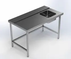 Inmatniningsbänk rostfri, 1500x700x870mm, krok i vänster