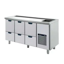 Barkylbänk Porkka med 6 lådor, ränna och isbrunn - 1660x650