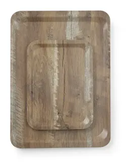 Melaminbricka med träprint, brun ek, från Hendi.