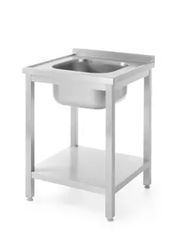 Diskbord med hylla, skruvad konstruktion, djup 600 mm, HENDI, Profi Line, centrerat ho, 600 x 600 x 850 mm