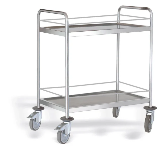 Serveringsvagn rostfri 2-plan med kant 88 x 58 cm
