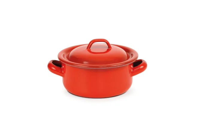 Gryta med lock 14 cm -emaljerat stål, röd