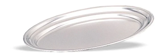 Oval serveringsbricka 35 x 23,3 cm rostfritt stål med rullad kant satinfinish – Pujadas