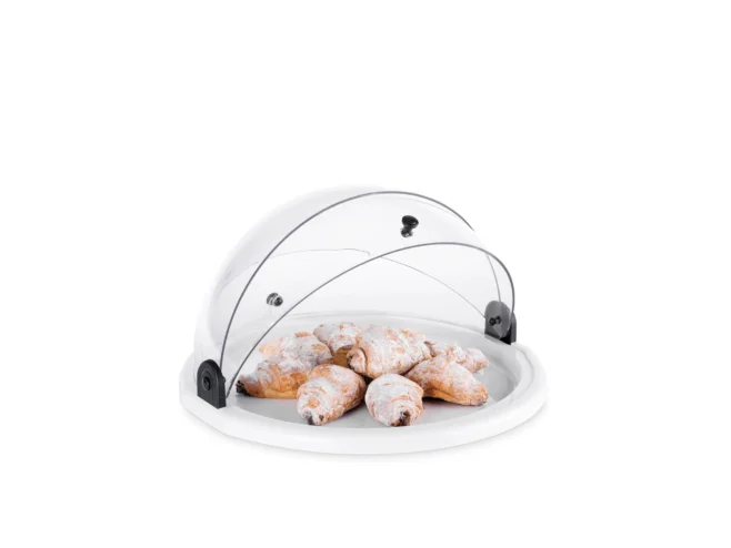 Displaykupa Rund 38 cm med Rolltop-lock Vit Bas – Pujadas
