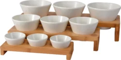Sharing Collection displayställ bambu med tre skålar melamin vita