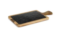 Serveringsbräda skiffer 26x18 cm med Akaciaträ och handtag