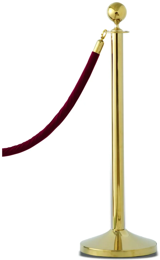 Avspärrningsstolpe 100 cm rostfritt stål i guldfinish med rund fot 32 cm