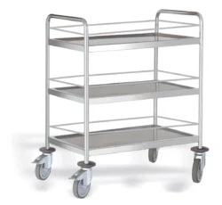 Serveringsvagn rostfri 3-plan med kant 88 x 58 cm