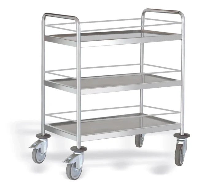 Serveringsvagn rostfri 3-plan med kant 88 x 58 cm