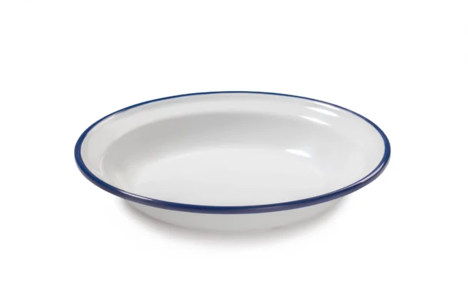 Djup tallrik 20 cm – Mediterranean Collection, melamin vit/blå kant
