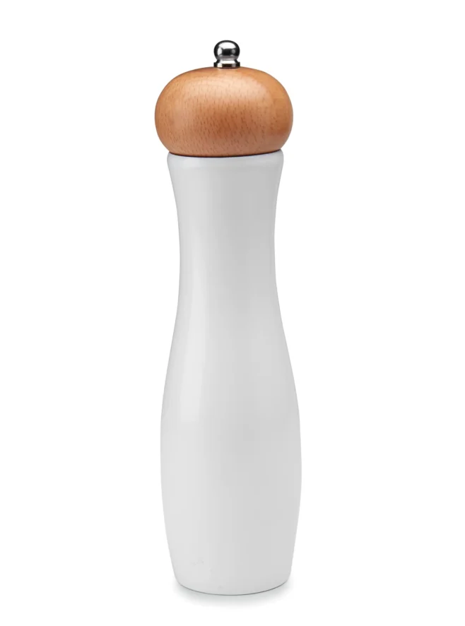 Salt- eller pepparkvarn 19,5 cm trä med vit bas