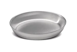 Rund serveringspanna 26 cm i rostfritt stål med träunderlägg