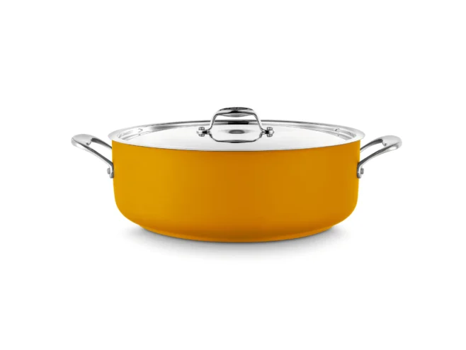 Gryta 28 cm rostfritt stål gul med lock – Cool Line