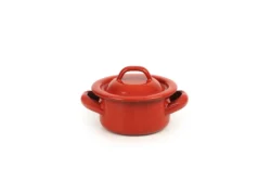 Gryta med lock 10 cm - emaljerat stål, röd