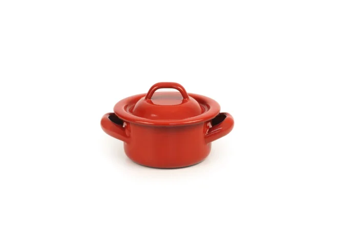 Gryta med lock 10 cm - emaljerat stål, röd